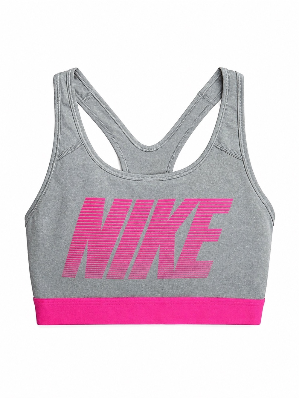 Nike Dri-FIT Women’s Racerback Sports Bra Gray Hot Pink Logo
